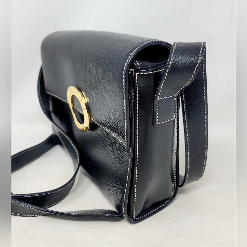 Vintage Celine Gold Ring Box Black Leather Small Crossbody Hand Bag Authentic - Picture 4 of 14